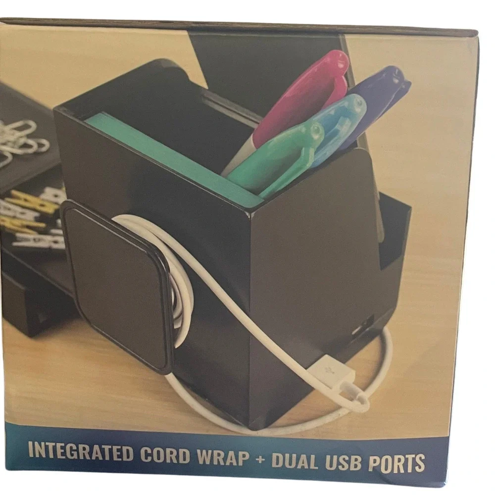 Konnect Stackable Desk Organizer + Charging Power Expansion‎ Kit  Plastic Black